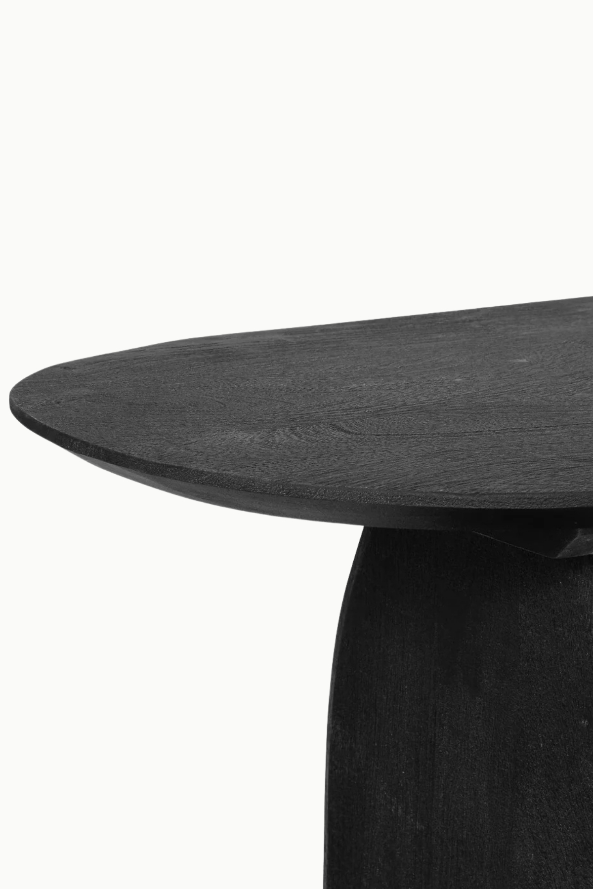 Console Emilia en bois d’acacia noir, design moderne avec plateau ovale et pieds en forme d'arche