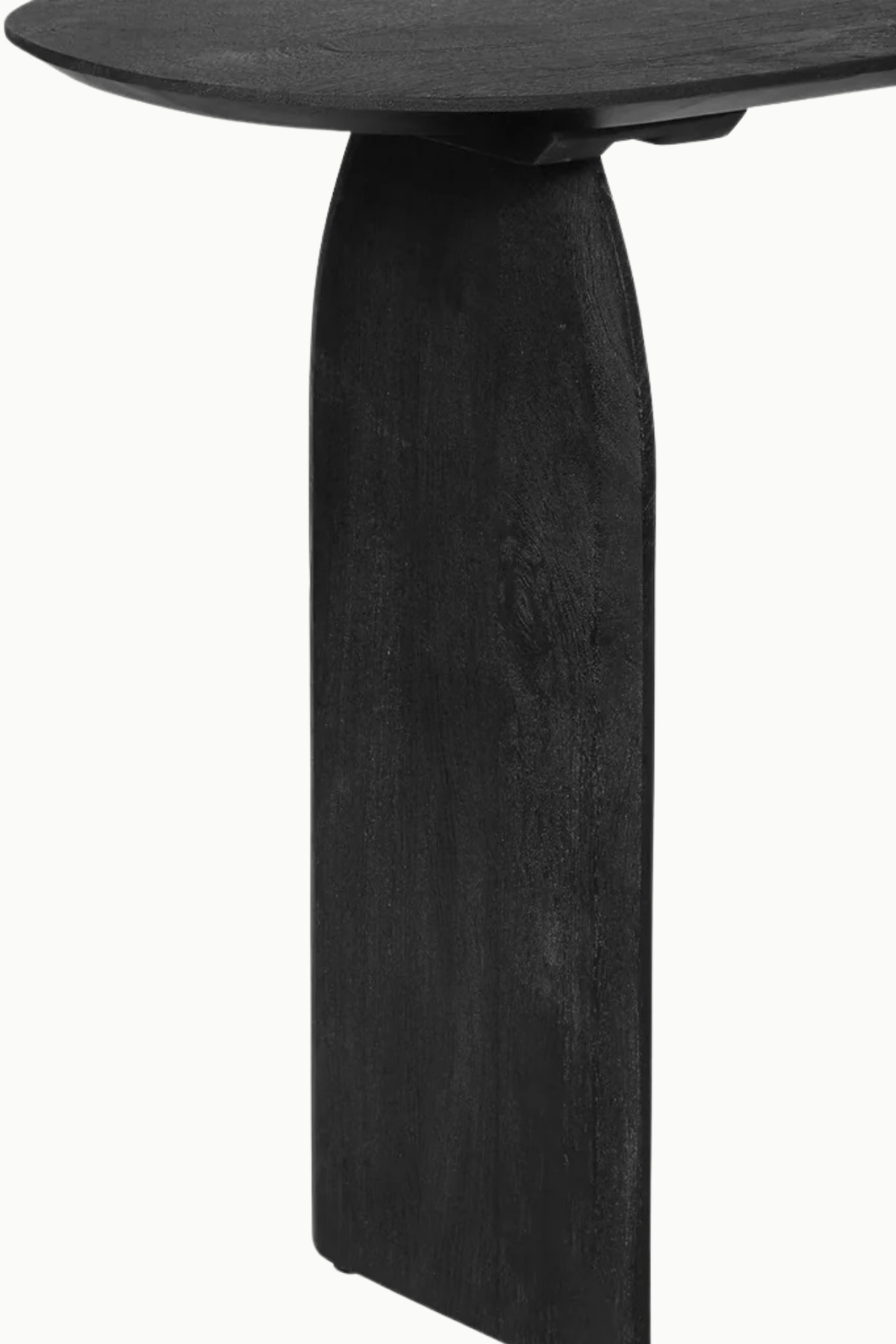 Console Emilia en bois d’acacia noir, design moderne avec plateau ovale et pieds en forme d'arche