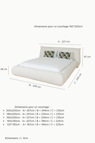 Lit coffre aline deux places en tissu chenille beige, design minimaliste japandi avec grand coffre de rangement et fabrication européenne haut de gamme.