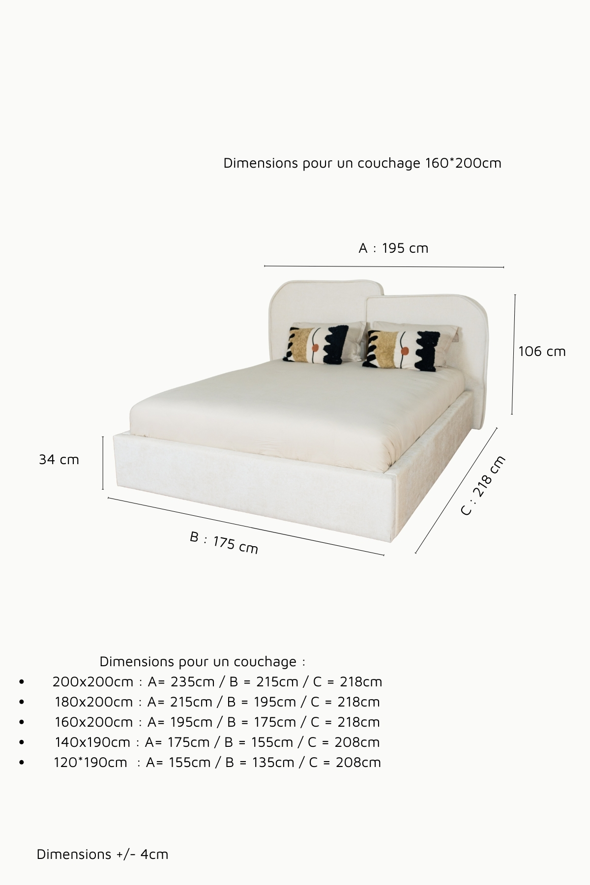 Lit coffre milo deux places en tissu chenille beige, design contemporain minimaliste avec grand coffre de rangement et fabrication européenne.