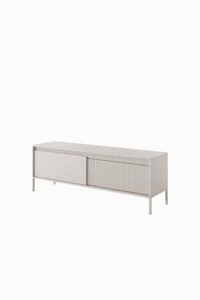 MEUBLE TV Senso beige 153cm, design moderne avec façade cannelée, portes battantes, idéal salon contemporain.