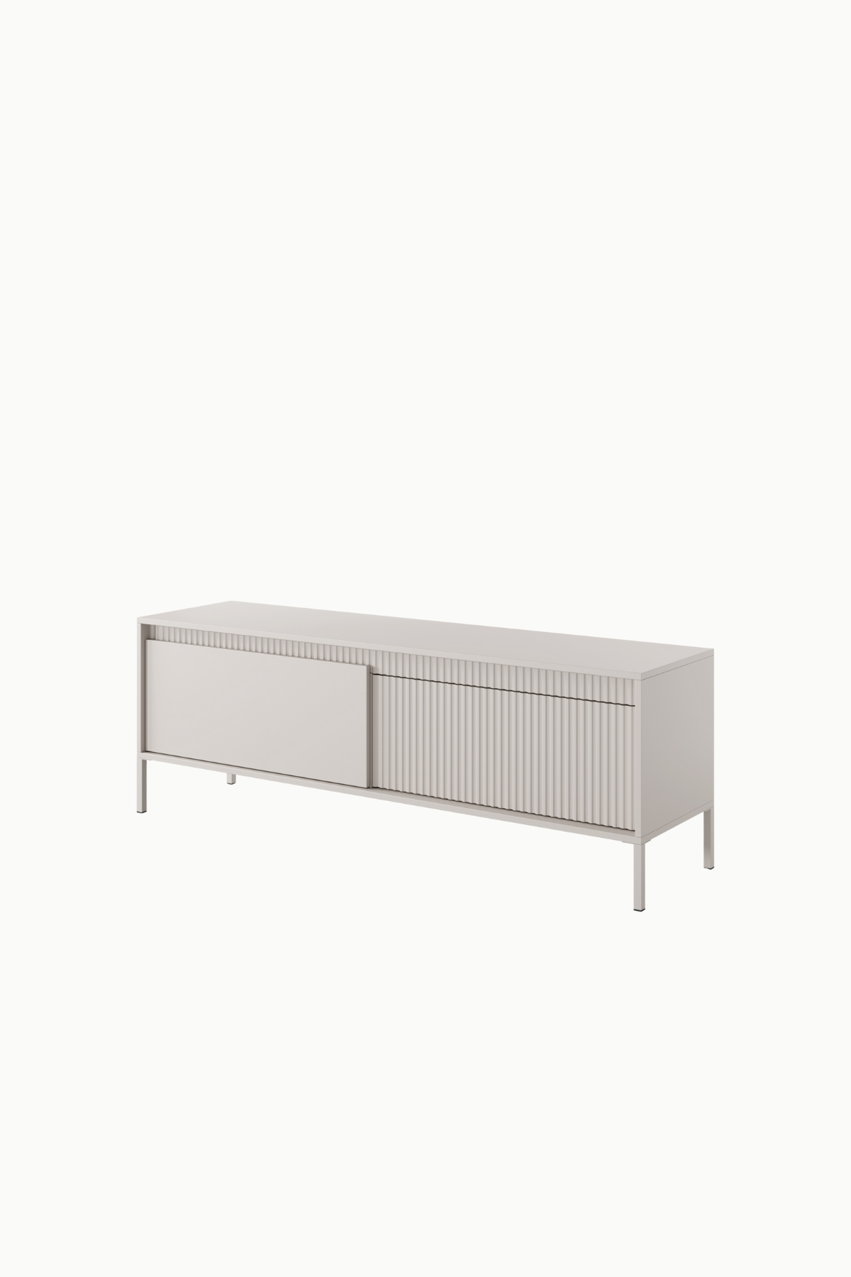 MEUBLE TV Senso beige 153cm, design moderne avec façade cannelée, portes battantes, idéal salon contemporain.