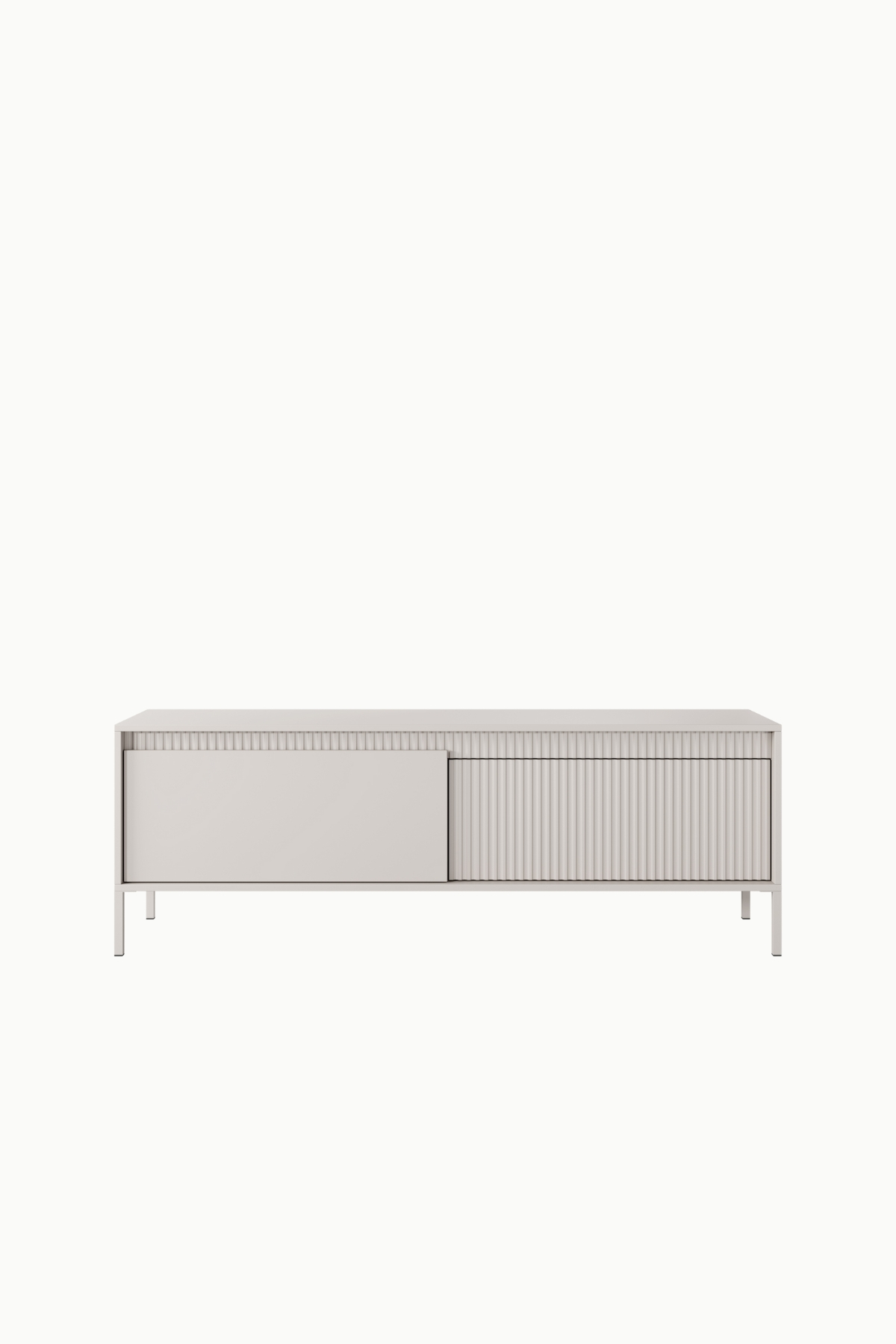 MEUBLE TV Senso beige 153cm, design moderne avec façade cannelée, portes battantes, idéal salon contemporain.