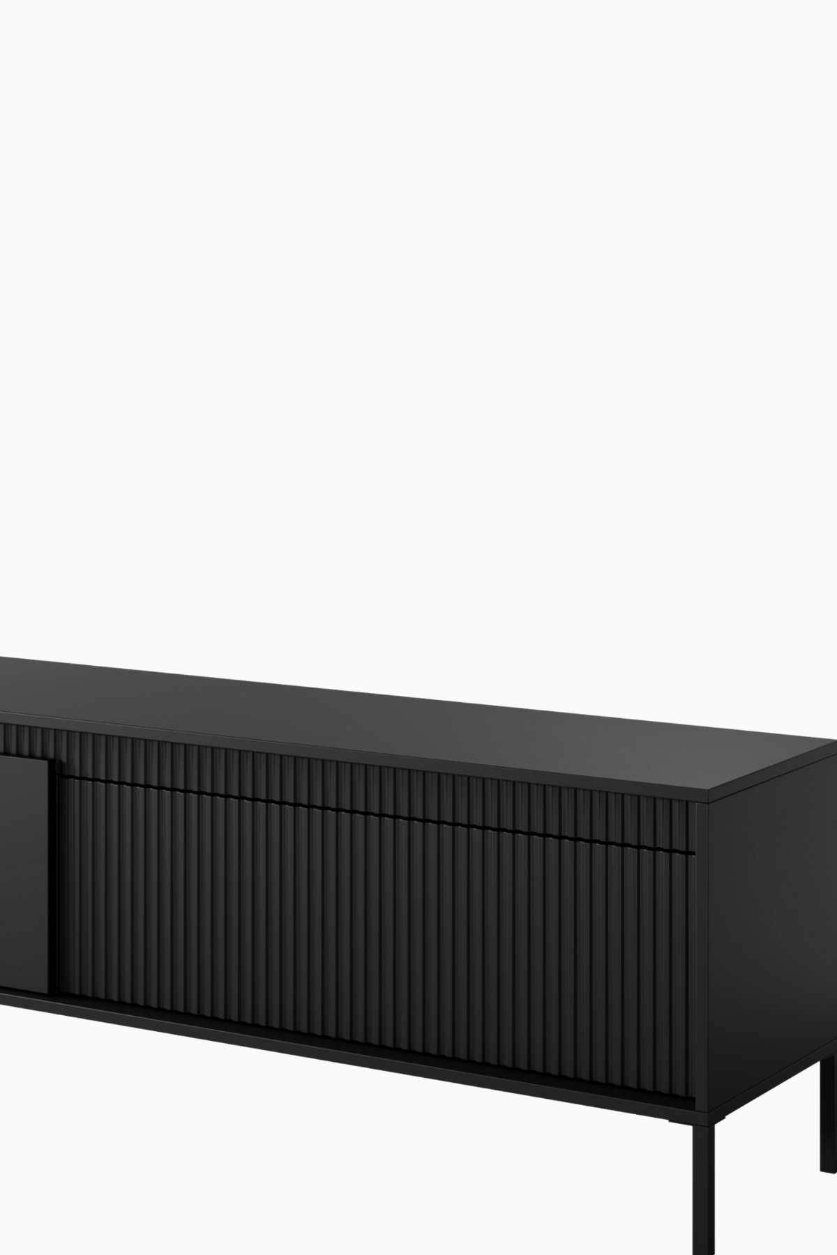 MEUBLE TV Senso noir 187cm, design moderne avec façade cannelée, portes battantes, idéal salon contemporain.