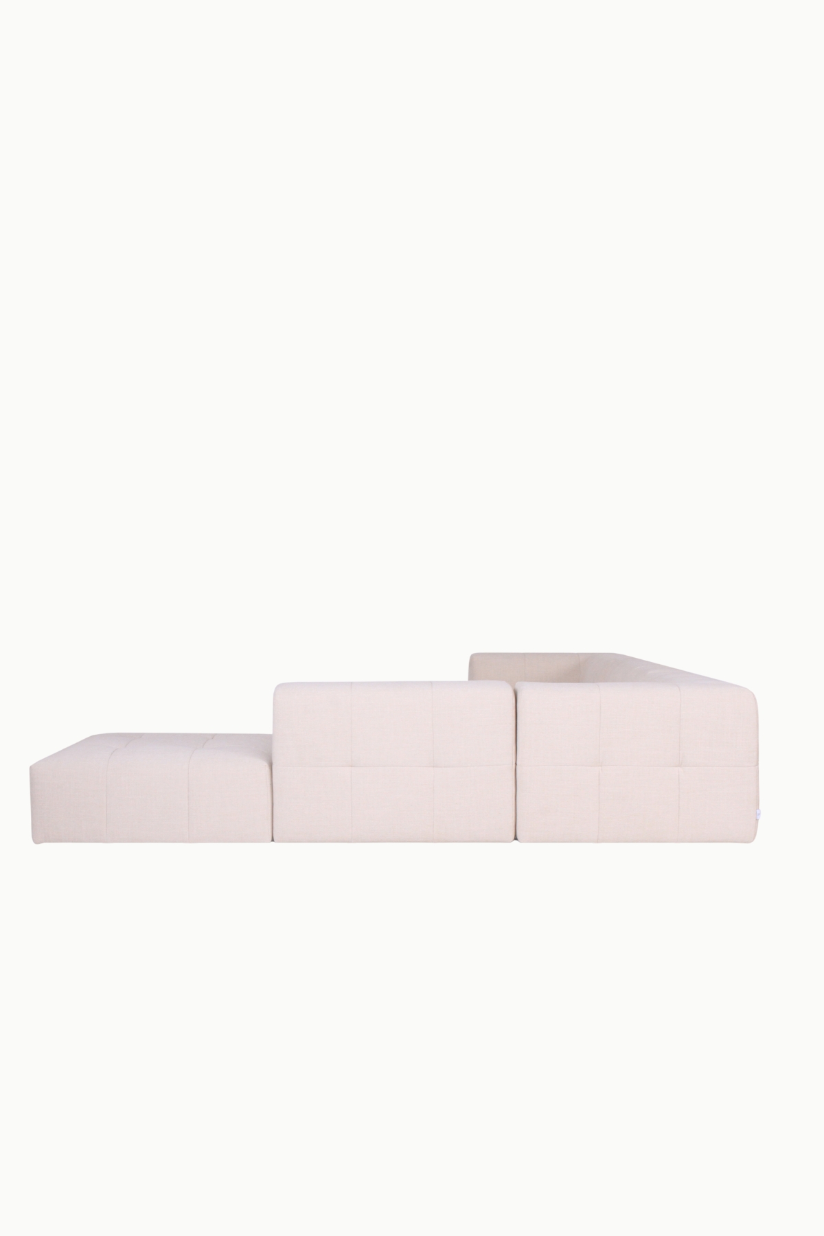 canapé d’angle réversible et modulable Sofia en tissu chenille beige, design moderne avec assises larges