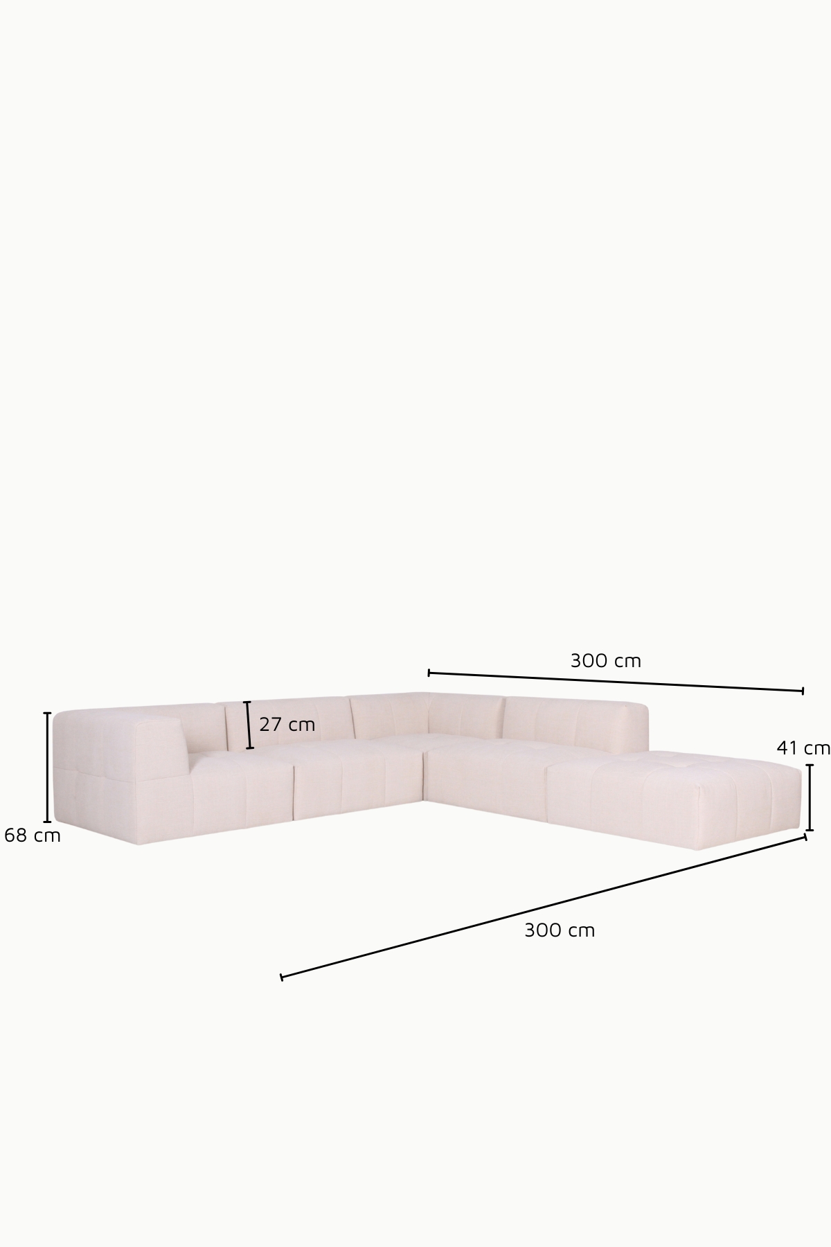 canapé d’angle réversible et modulable Sofia en tissu chenille beige, design moderne avec assises larges