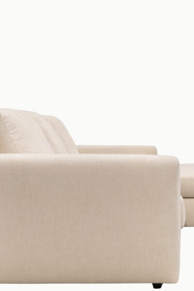 canapé Riviera 5/6 places en velours beige, format 300×167 cm, style moderne