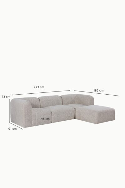 Découvrez le canapé d’angle modulable Bohem, un modèle design et confortable avec pouf assorti, idéal pour sublimer un salon contemporain.