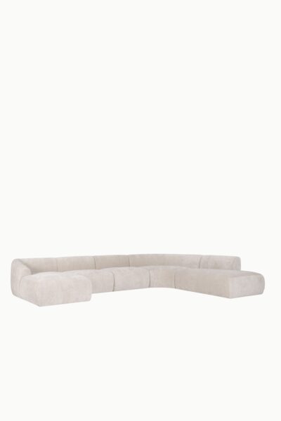 canapé panoramique modulable Winston en tissu chenille beige, design moderne et courbe