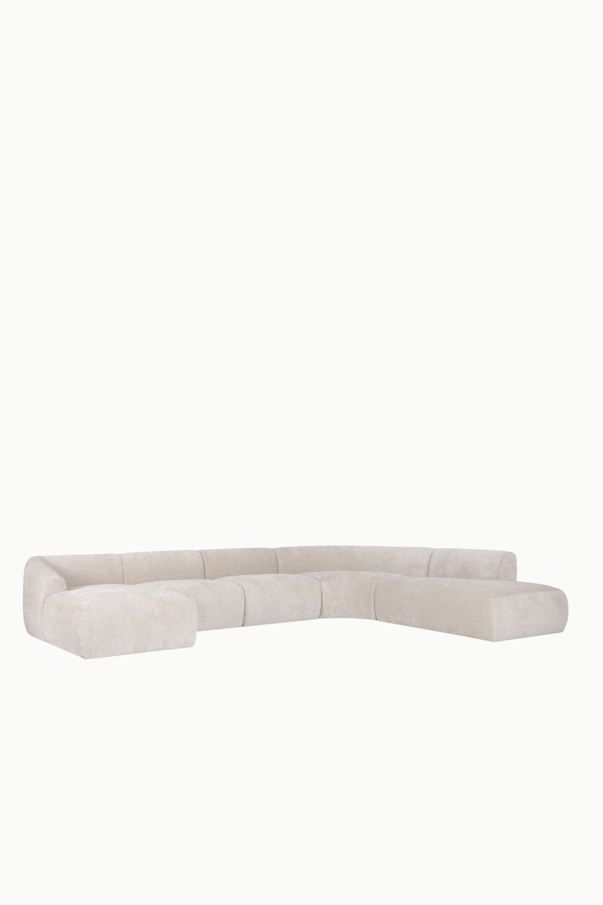 canapé panoramique modulable Winston en tissu chenille beige, design moderne et courbe