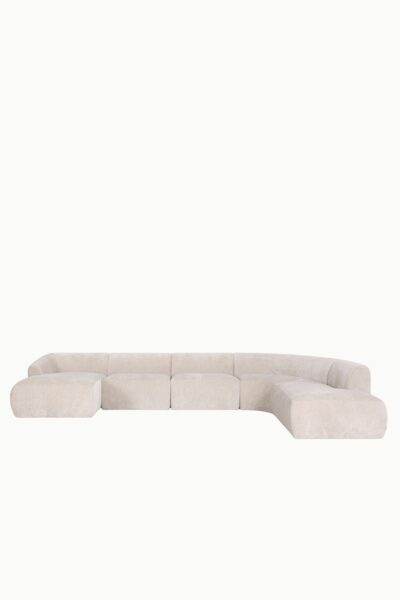 canapé panoramique modulable Winston en tissu chenille beige, design moderne et courbe