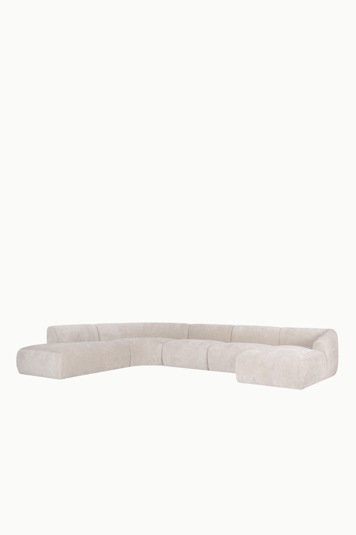 canapé panoramique modulable Winston en tissu chenille beige, design moderne et courbe