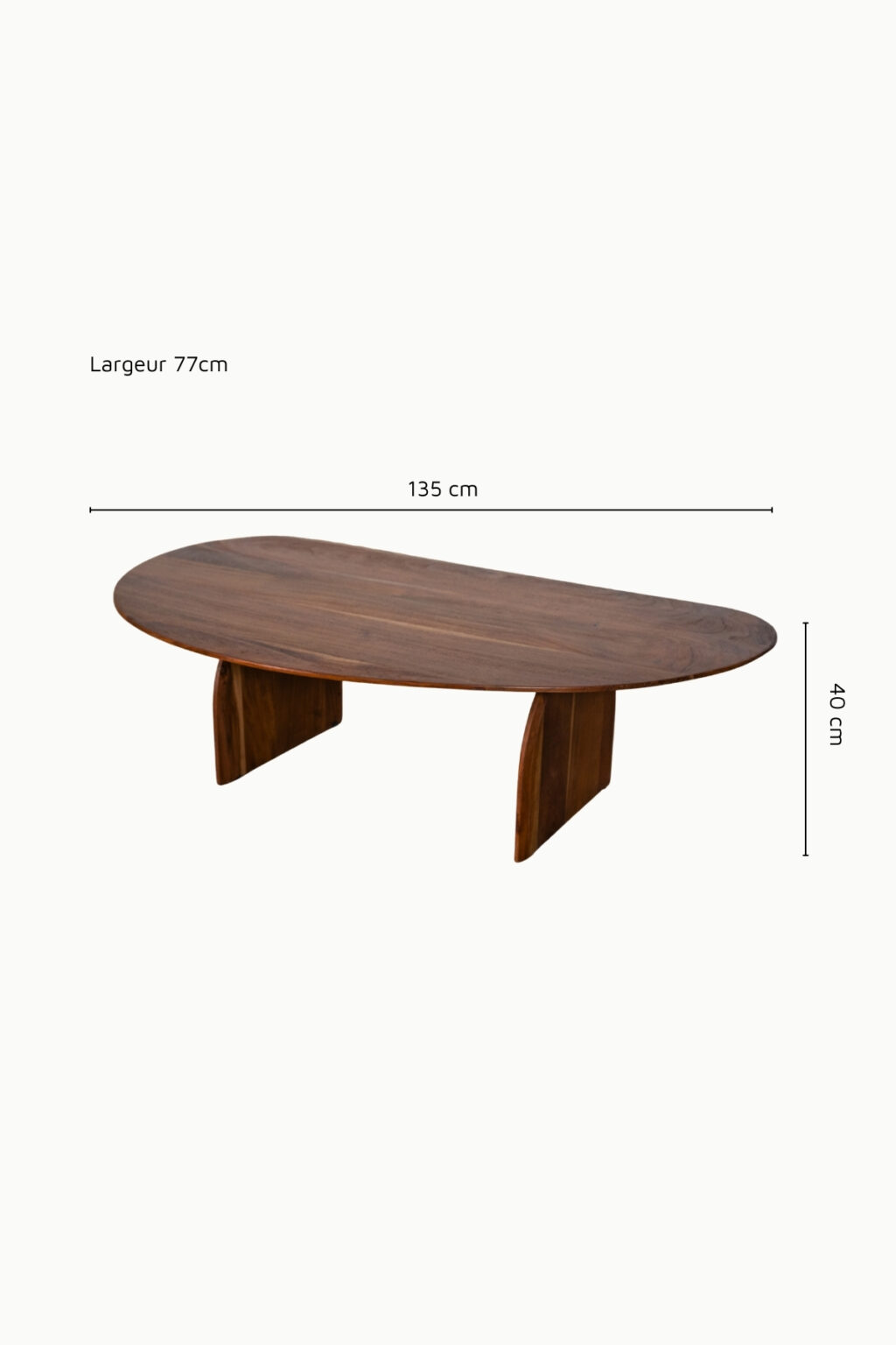 Table basse Maria (1) dimensions Table basse Maria en bois d'Acacia marron, forme organique et pieds forme arche. Minimaliste, Japandi