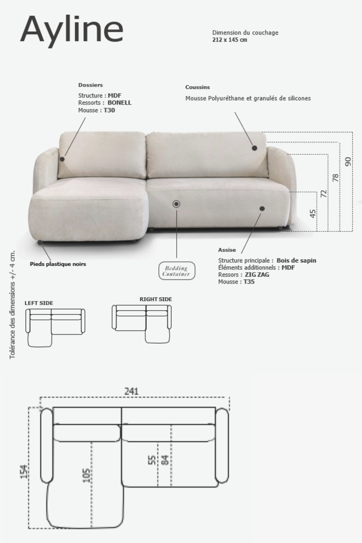 canape Ayline dimensions