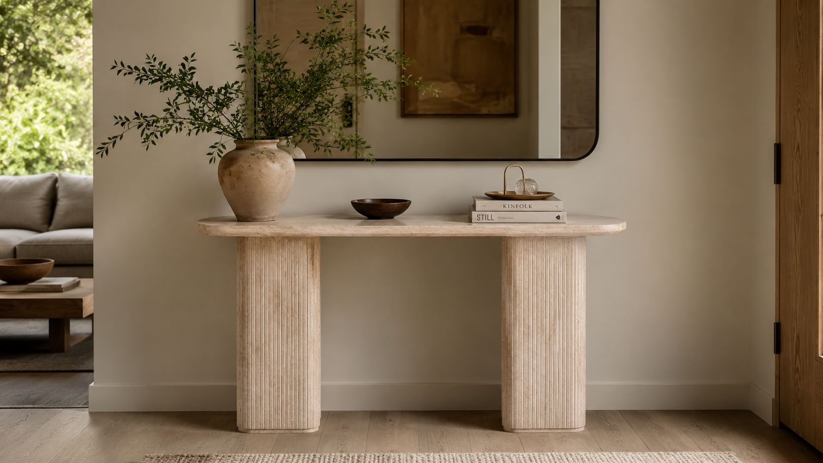console travertin entree decoration japandi